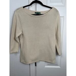 Lauren Ralph Lauren Mercerized Cotton Sweater L Cream Minimalist Y2K